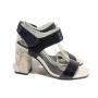 Women's sandals made of genuine leather in dark blue color with marble heel 21269