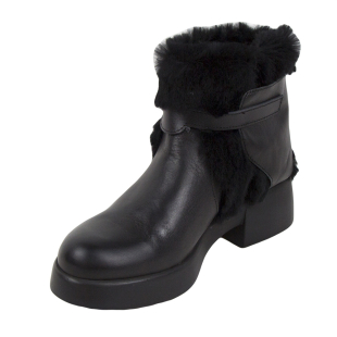 Ghete de dama din piele naturala cu guler din blană de iepure 32781
