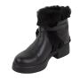 Women's black leather boots with rabbit fur collar 32781
