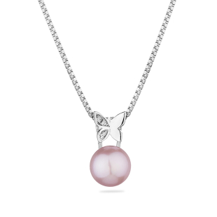 Silver necklace with natural pink pearl and zircons CAA087NR Swan