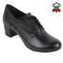 Women's mid heels shoes black leather with croco detail