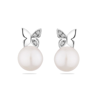 Cercei din argint cu perla naturala alba si zircone CAA087EW Swan