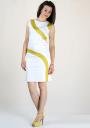 White elastic cotton dress with mustrad elements RUMENA