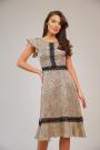 Women's elegant dress in beige color with lace bands 72218-233