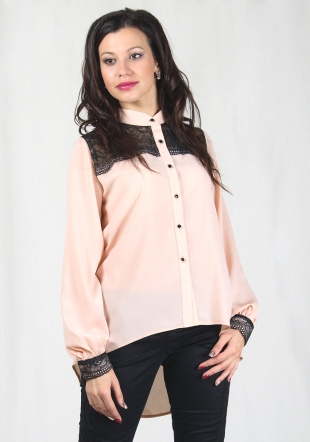 Elegant light peach shirt with black lace BF RUMENA
