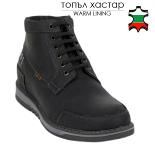 Men's black leather boots with warm lining 20559
