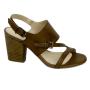 Women's brown leather sandals with medium heels 19177