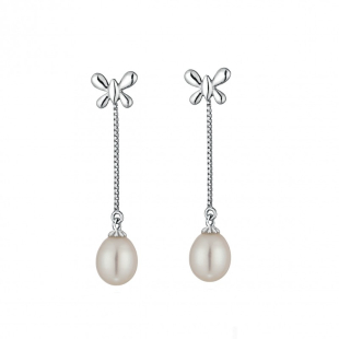 Silver Earrings with natural white pearls CAA039 Swan