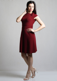 Women's bordeaux dress with scarf-neck RUMENA