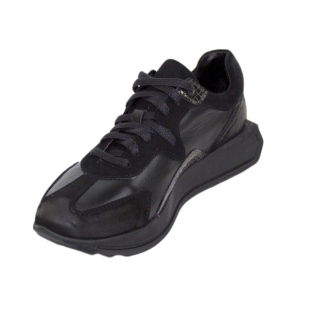 Дамски спортни черни маратонки от естествена кожа 3018BLACK