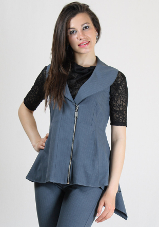 Grey stripes vest with zipper fasterning RUMENA