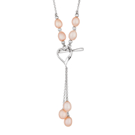 Silver heart pendant necklace with pink freshwater pearls D006NP Swan