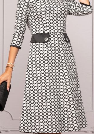 Rochie de seara eleganta in forma trapezoidala cu model alb-negru Avangard