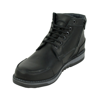 Men's black leather boots with ties and zipper with lambs lining 20508