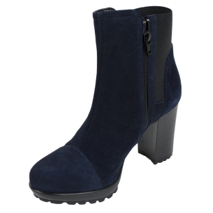 Women's blue suede leather elegant boots with elastic and zipper