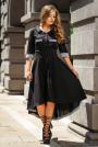 Black dress with long back with elements in stripes Avangard