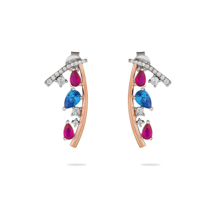 Silver earrings with gold plate and colourful zicons JT277E Swan