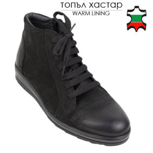 Men's black leather boots with zipper and warm lining 20562