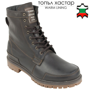 Men's brown leather high boots with warm lining