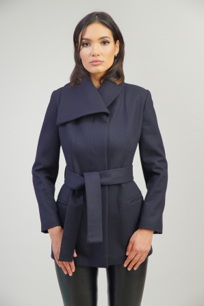 Women's winter woolen coat in dark blue color 12004-402