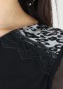Black chiffon top with lace and printed inserts on shoulders BF RUMENA
