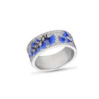 Silver ring with hand drawn blue flowers and zircons PJ547RSwan