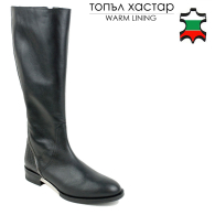 Дамски ботуши черни от естествена кожа с кроко на петата