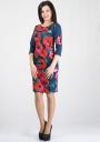 Rochie bleumarin cu imprimeu floral contrastant  RUMENA