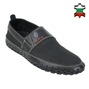 Men's black nubuck leather loafers with elastics