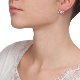 Silver earrings with natural pink pearl and zirons LA924EP Swan
