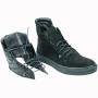 Women's black suede leather boots with removable collar 20596