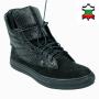 Women's black suede leather boots with removable collar 20596