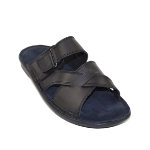 Men's sandals made of natural leather in black color and blue insole 142BLACK