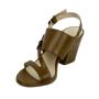 Women's brown leather sandals with medium heels 19177