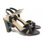 Elegant anatomical women's sandals made of genuine leather in black and gold 21276
