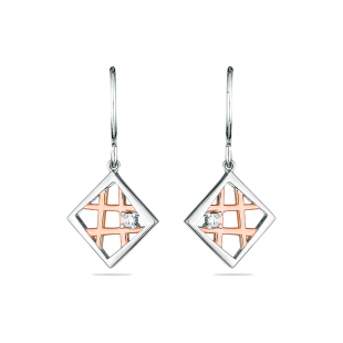 Silver earrings with gold plate square with zicon JT8455E Swan