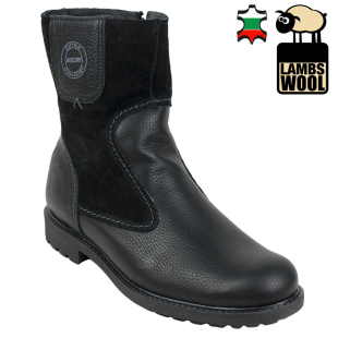 Warm men's black leather boots with labms lining 20504