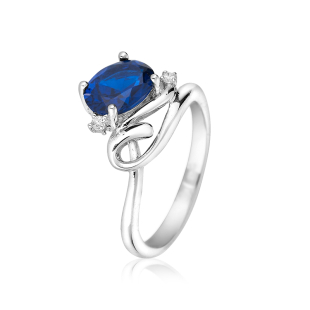 Silver ring with sipphire and zircons SAP167R Swan