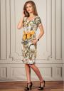 Women's summer dress made of linen fabric of yellow flowers with belt Avangard