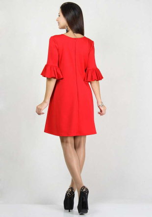 Rochie în nuanţă roşie cu volane decorative BF RUMENA