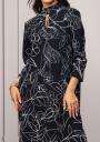 Elegant dress with long sleeves in dark blue and white motifs Avangard