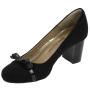 Women's elegant black suede leather shoes decorated with ribbons