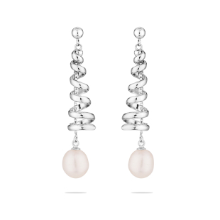 Silver earrings spirals with freshwater white pearl SE0210W Swan