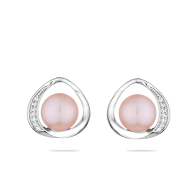 Silver earrings with natural pink pearl and zirons LA924EP Swan