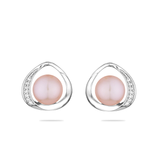 Silver earrings with natural pink pearl and zirons LA924EP Swan