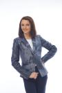 Women's dark blue jacket with leather sleeves 42003-483-480