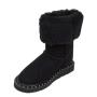 Women's black suede leather boots with lambswool lining 20486