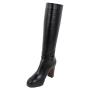 Women's black leather boots with back zipper and decorative strap with buckle 32807