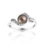 Silver ring with black freshwater pearl and zircons SR0022B Swan