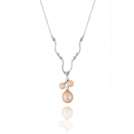 Silver necklace with natural pink pearls and zircons CAA044P Swan